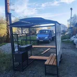 Мангальный комплекс с печью под казан, крышей и лавочкой