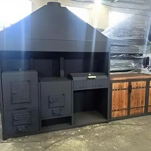 Мангал с печью под казан и коптилкой