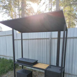 Мангал с печью под казан и коптилкой